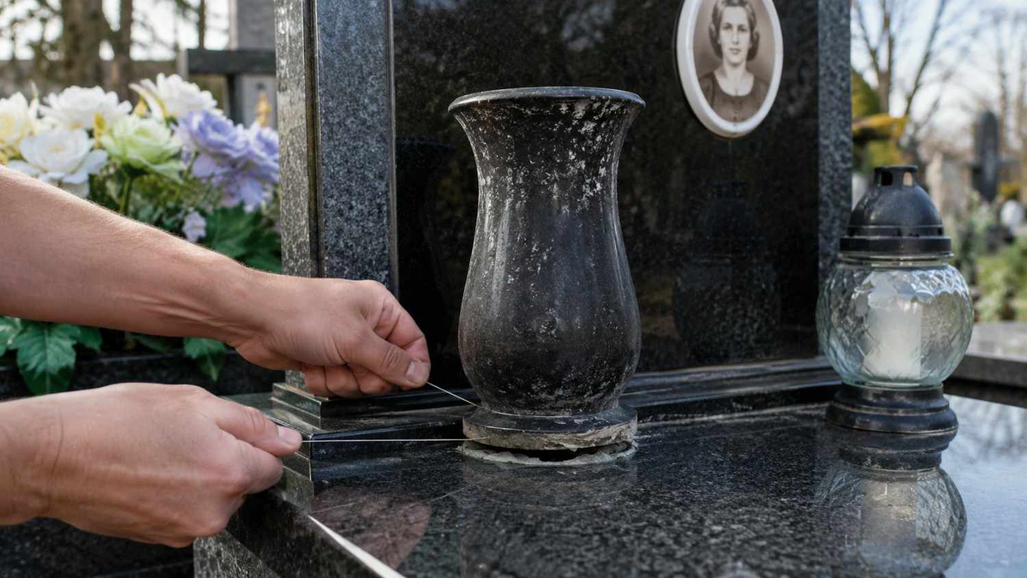 usuwanie wazonu z nagrobka